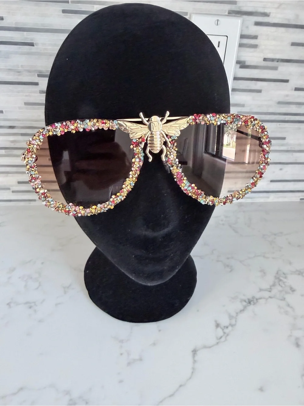 Embellished Gold Bee Multicolor Sunglasses - Women Accessories